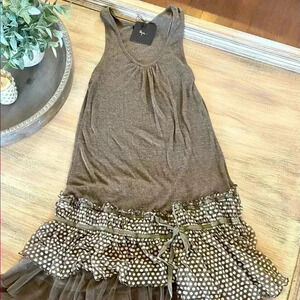 RYU tunic/dress- brown with white polka dot detail-NWT- size M